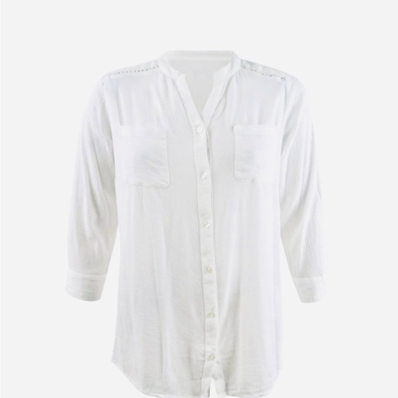 NEW Charter Club Plus Size White Blouse Button Up Shirt Roll Tab 3/4 Sleeves 0X - Picture 2 of 9